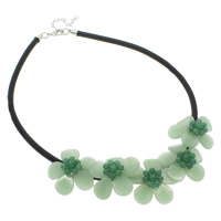 aventurine vert collier, avec Fibre de polyester, Alliage de zinc fermoir homard, avec 5cm chaînes de rallonge, fleur, naturel, 40x12mm, Vendu par Environ 18 pouce brin