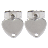 Stainless Steel Øreringe Indlæg, Heart, oprindelige farve, 8x1mm, Hole:Ca. 1mm, 100par/Bag, Solgt af Bag