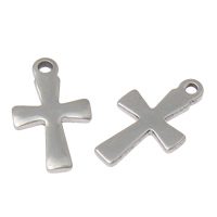 ROSTFRITT STÅL Hänge, Cross, ursprungliga färgen, 7x12x1mm, Hål:Ca 1mm, 200PC/Bag, Säljs av Bag