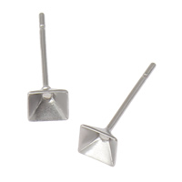 Stainless Steel Øreringe Indlæg, Square, oprindelige farve, 4mm, Indvendig diameter:Ca. 3.5mm, 300pc'er/Bag, Solgt af Bag