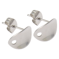 Roestvrij staal Earring bericht, oorspronkelijke kleur, 9x11x3mm, Gat:Ca 1mm, 100/