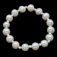 Freshwater Kulturperler Pearl Bracelet, Ferskvandsperle, med Messing, messing magnetlås, naturlig, 8-9mm, Solgt Per Ca. 6 inch Strand