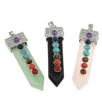 Edelsteen Hangers Sieraden, met Zinc Alloy, platinum plated, natuurlijke & gemengd, 16x56x16mm, Gat:Ca 4x7mm, 10pC's/Bag, Verkocht door Bag