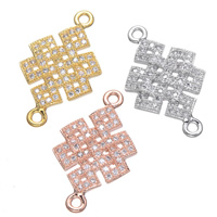 Terningformet Zirkon Micro Pave Messing Tilslutning, forgyldt, Micro Pave cubic zirconia & 1/1 løkke, flere farver til valg, 14x23mm, Hole:Ca. 1.4mm, 5pc'er/Lot, Solgt af Lot