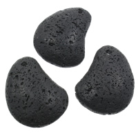 Lava Anhänger, Tropfen, natürlich, schwarz, 43x55x12mm, Bohrung:ca. 4mm, 10PCs/Tasche, verkauft von Tasche