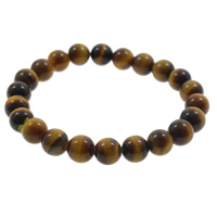 Bracelets naturelles Tiger Eye, oeil de tigre, Rond, 8mm, Longueur Environ 7.5 pouce, 5Strandstoron/sac, Vendu par sac