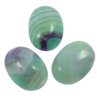 Πράσινη Agate Cabochon, Επίπεδη οβάλ, φυσικός, επίπεδη πλάτη, 18x25x7mm, 10PCs/τσάντα, Sold Με τσάντα