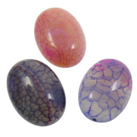 Crackle Agate Cabochon, Επίπεδη οβάλ, φυσικός, επίπεδη πλάτη, μικτά χρώματα, 17x24x6mm, 10PCs/τσάντα, Sold Με τσάντα