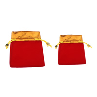 velours de coton sac de cordon, avec corde en nylon & Fibre de polyester & plastique, rectangle, Placage de couleur d'or, multiple tailles pour le choix, rouge, Vendu par lot