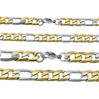 Stainless Steel Chain halskæde, forgyldt, forskellig størrelse for valg & Figaro Kæde & to tone, Længde Ca. 24 inch, 10Strands/Lot, Solgt af Lot