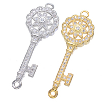 Cubic Zirconia Micro Pave Brass Connector Key plated micro pave cubic zirconia & 1/1 loop nickel lead & cadmium free Approx 1.5mm Sold By Lot