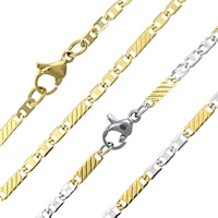 Stainless Steel Chain Ogrlica, Nehrđajući čelik, pozlaćen, Figaro lanac, više boja za izbor, 9x2.4x0.4mm, 5.5x2.4x0.4mm, Dužina Približno 17.5 inčni, 10pramenovi/Lot, Prodano By Lot