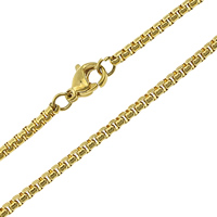 Ketting van edelstaal ketting, Roestvrij staal, gold plated, box ketting, 2x2x0.20mm, Lengte Ca 18 inch, 10strengen/Lot, Verkocht door Lot