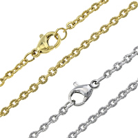 Stainless Steel Chain halskæde, forgyldt, oval kæde, flere farver til valg, 3x2.50x0.50mm, Længde Ca. 17.5 inch, 10Strands/Lot, Solgt af Lot