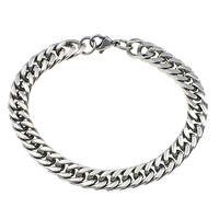 Stainless Steel korut rannerengas, Ruostumaton teräs, Curb Chain, alkuperäinen väri, 13x8x2mm, Pituus N. 8 tuuma, 10säikeet/erä, Myymät erä