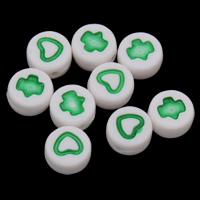 Polystyrene Bead, Flat Round, blandad mönster & färg, vit, 7x4mm, Hål:Ca 1mm, 3600PC/Bag, Säljs av Bag