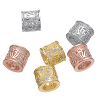 Cubic Zirconia Micro Pave Latão European Bead, cobre, Coluna, banhado, com 925 logotipo & micro pavimento em zircônia cúbica & vazio, Mais cores pare escolha, níquel, chumbo e cádmio livre, 8x7mm, Buraco:Aprox 4.9mm, 5PCs/Lot, vendido por Lot