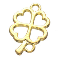 Flower Zink Alloy Connector, Four Leaf Clover, guldfärg pläterade, 1/1 slinga, nickel, bly och kadmium gratis, 15x23mm, Hål:Ca 2.4mm, 50PC/Lot, Säljs av Lot