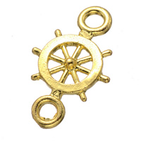 Cink ötvözet csatlakozó, Ship Wheel, arany színű aranyozott, tengeri minta & 1/1 hurok, nikkel, ólom és kadmium mentes, 19.60x32.80mm, Lyuk:Kb 4mm, 100PC-k/Lot, Által értékesített Lot