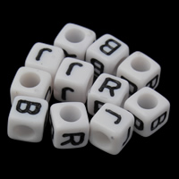 Alphabet Acrylic Beads Cube & with letter pattern & solid color white Approx 3mm Approx Sold By Bag