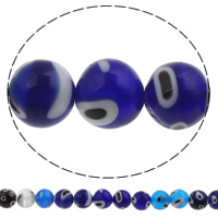 Evil Eye Lampwork Kralen, Ronde, handgemaakt, boze oog patroon, blauw, 10mm, Gat:Ca 1mm, Lengte Ca 14.2 inch, 10strengen/Bag, Ca 35pC's/Strand, Verkocht door Bag