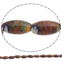 Goldsand Millefiori Beads Gloine, Oval, lámhdhéanta, 6x12-13mm, Poll:Thart 1mm, Fad Thart 15.3 Inse, 10Snáitheanna/Mála, Thart 32ríomhairí pearsanta/Snáithe, Díolta De réir Mála