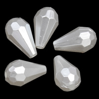 ABS plastik perle Bead, Teardrop, facetteret, hvid, 7x12mm, Hole:Ca. 1mm, 2Tasker/Lot, Ca. 2500pc'er/Bag, Solgt af Lot