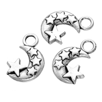 Zinc alliage Moon pendentifs, alliage de zinc, Lune et Etoile, Plaqué de couleur d'argent, protéger l'environnement, sans nickel, plomb et cadmium, 13x20mm, Trou:Environ 3.6mm, 200PC/lot, Vendu par lot