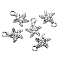 Sinc Alloy Pendants Ainmhithe, Starfish, dath airgid antique plátáilte, nicil, luaidhe & caidmiam saor in aisce, 12x16mm, Poll:Thart 2.5mm, 200ríomhairí pearsanta/Lot, Díolta De réir Lot