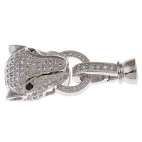 Mässing Fold Over Lås, Leopard, platina pläterad, micro bana cubic zirconia, nickel, bly och kadmium gratis, 32x13x7mm, Hål:Ca 2mm, Säljs av PC