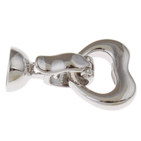 Messing Fold Over Clasp, Heart, platin farve forgyldt, nikkel, bly & cadmium fri, 20x14x8mm, Hole:Ca. 7mm, 10pc'er/Bag, Solgt af Bag