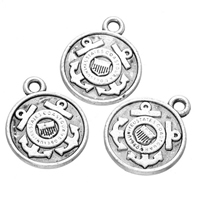 Alliage de zinc plate ronde pendentifs, Plat rond, Plaqué de couleur d'argent, protéger l'environnement, sans nickel, plomb et cadmium, 15x18mm, Trou:Environ 1.8mm, 200PC/lot, Vendu par lot