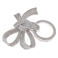 Messing Fold Over Clasp, Bowknot, platin farve forgyldt, med 925 logo & Micro Pave cubic zirconia, nikkel, bly & cadmium fri, 43x36x7mm, Hole:Ca. 3x1mm, Solgt af PC