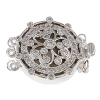 Brass Box Lås, Mässing, Flat Round, platina pläterad, micro bana cubic zirconia & 3-slagen, nickel, bly och kadmium gratis, 27x21x8mm, Hål:Ca 3mm, Säljs av PC