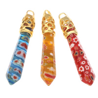 Millefiori Glas Anhänger Schmuck, Glas Millefiori, mit Zinklegierung Stiftöse, Pendel, goldfarben plattiert, keine, 10x64mm-12x68mm, Bohrung:ca. 4x5mm, 20PCs/Tasche, verkauft von Tasche