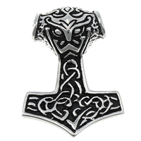 Roestvrij stalen sieraden Hangers, 316L roestvrij staal, Thor 's Hammer, zwart maken, 24x34x8mm, Gat:Ca 5mm, 5pC's/Lot, Verkocht door Lot