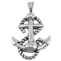 Rustfrit stål smykker Vedhæng, 316L Stainless Steel, Anchor, nautiske mønster & sværte, 31x50x6mm, Hole:Ca. 4x7mm, 5pc'er/Lot, Solgt af Lot