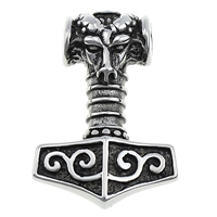 Edelstahl Schmuck Anhänger, 316 L Edelstahl, Thors Hammer, Schwärzen, 25x35x7mm, Bohrung:ca. 5mm, 5PCs/Menge, verkauft von Menge