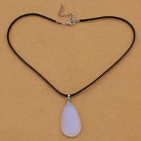 Sea Opal Collana, mare opale, with Cerato cavo di canapa & ottone, lega di zinco laccetto, with 5cm extender chain, Lacrima, 21x41x6mm, 3mm, Lunghezza Appross. 17 pollice, 5Strandstrefolo/borsa, Venduto da borsa