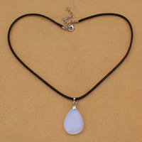 Sea Opal Collana, mare opale, with Cerato cavo di canapa & ottone, lega di zinco laccetto, with 5cm extender chain, Lacrima, 21x30x6mm, 3mm, Lunghezza Appross. 17 pollice, 5Strandstrefolo/borsa, Venduto da borsa