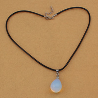 Sea Opal Collana, mare opale, with Cerato cavo di canapa & ottone, lega di zinco laccetto, with 5cm extender chain, Lacrima, 17x24mm, 3mm, Lunghezza Appross. 17 pollice, 5Strandstrefolo/borsa, Venduto da borsa