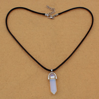 Sea Opal Collana, mare opale, with Cerato cavo di canapa & ottone, with 5cm extender chain, pendolo, 13x40x10mm, 3mm, Lunghezza Appross. 17 pollice, 5Strandstrefolo/borsa, Venduto da borsa