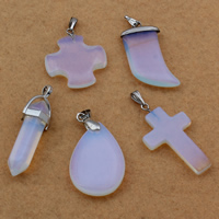 Sea Opal Hangers, met messing borgtocht, platinum plated, gemengd, 13x40mm-25x25mm, Gat:Ca 2-5mm, 10pC's/Bag, Verkocht door Bag