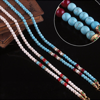 Bijoux Collier bouddhiste, turquoise synthétique, avec alliage de zinc, Placage de couleur d'or, émail & avec strass, plus de couleurs à choisir, protéger l'environnement, sans nickel, plomb et cadmium, 6mm, Longueur Environ 29.5 pouce, 10Strandstoron/lot, Vendu par lot