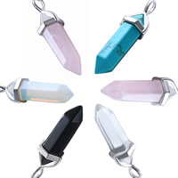 Bijoux Pendentifs en pierres gemmes, pierre gemme, avec alliage de zinc, pendule, Placage de couleur platine, différents matériaux pour le choix, 8x34mm, Trou:Environ 2-5mm, Vendu par PC