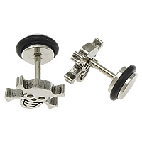 Gioielleria da Piercing orecchio in acciaio inox, with silicone, Teschio, colore originale, 10x8.5x2mm, 11.5mm, 1mm, 50PC/lotto, Venduto da lotto