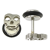 Rustfrit stål Ear Piercing Smykker, Stainless Steel, med Silicone, Skull, oprindelige farve, 6x8x1.5mm, 11mm, 1mm, 50pc'er/Lot, Solgt af Lot