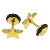 Pendientes Piercing de Oreja en Acero Inoxidable, con silicona, Estrella, chapado en color dorado, 10x10x2mm, 11.5mm, 1mm, 50PCs/Grupo, Vendido por Grupo