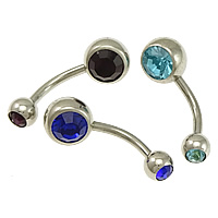 Acier inoxydable Curved Barbell, avec strass, plus de couleurs à choisir, 22.5mm, 8x8x7.5mm, 5mm, 1.5mm, 50PC/lot, Vendu par lot