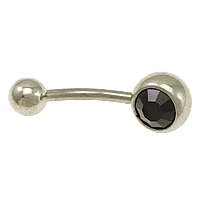 In acciaio inox curvato Barbell, con strass, colore originale, 23.5mm, 8x8x7mm, 5mm, 1.5mm, 50PC/lotto, Venduto da lotto